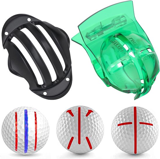 2 Stuks Golfbal Liner Templates voor Putt Lineaire Uitlijning met Veerklem en Tri-Line Sjablonen - Golftekenhulpmiddel met Kruisarrows en Tri-line Patronen