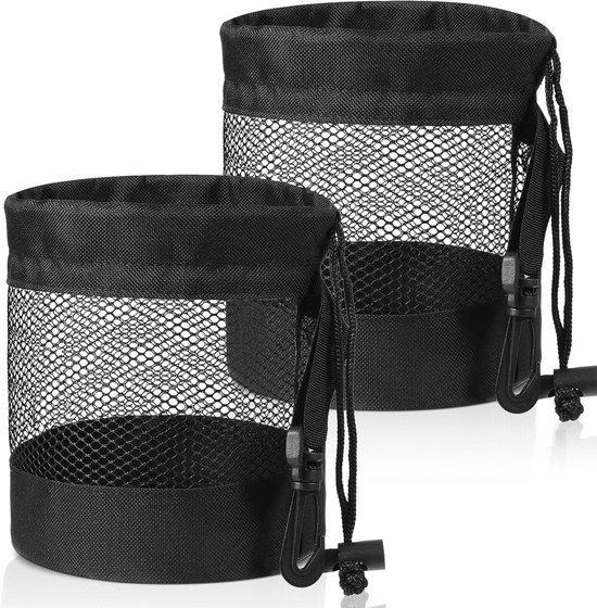 2 stuks golfbal opbergzakken, mesh golftas, nylon golftas, ademend trekkoord, golftas, organizer voor biljartballen, tennisballen en kinderspeelgoed (zwart) van Merkloos