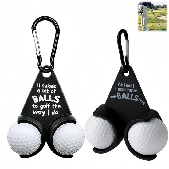 2 stuks - golfbalhouder - golfballenhouder - golf accessoire - grappig golf cadeau - ophangbaar met karabiner - houdt 2 golfballen - 6,43 x 13,5 cm - golfbaan, golftas, cadeau voor golfspelers - zwart