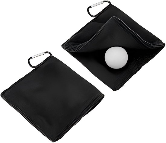 2-stuks Golfhanddoek - Golfbalreiniger - Golfaccessoire - Met D-clip - Draagbaar - Met Nat-en-droog Zakje - Microvezel - 14×14 cm - Geschikt voor golfbanen, tassen, golfkarren, riemen, heren, dames, trainingen en clubgeschenken - Zwart