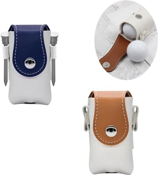 2 stuks golfheuptas, sportriem, golfballenverzamelaar, geschikt voor golfen, draagtas 9,5 x 4,9 cm (blauw en bruin) van Merkloos