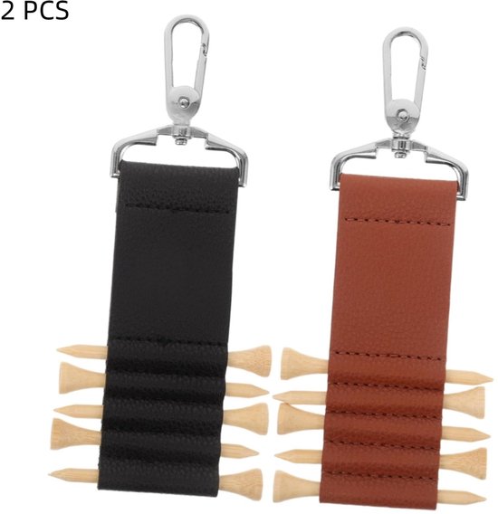 2 stuks - Golfteehouder met sleutelhanger - Draagbare organizer van PU-leer - voor 5 tees - voor mannen en vrouwen - zwart+bruin - 16.5×4.5cm van Merkloos
