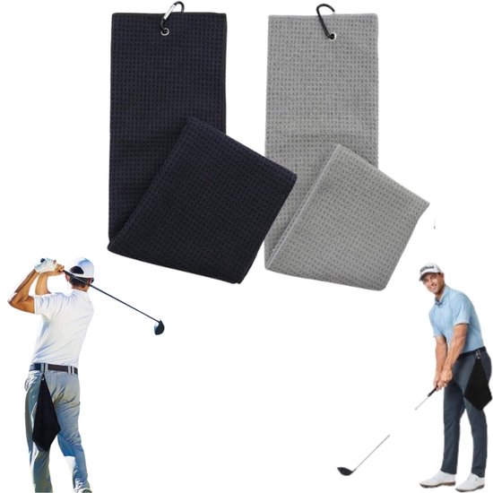 2 stuks - Microvezel golfhanddoek - Golfhanddoek - Club Wipe Towel - Golfaccessoires - Zacht - Absorbeert water en zweet - Zwart en grijs - 40*40cm - Geschikt voor fietsen, golfen, yoga, fitness van Merkloos