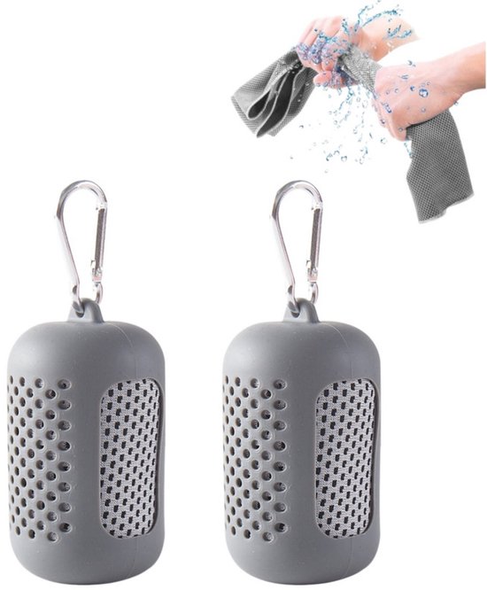 2 stuks - Sporthanddoek - Koelhanddoek - Verkoelende Handdoek - Fitness handdoek - Koele fitnesshanddoek - Inclusief siliconen opbergtas - Geschikt voor kamperen, sporten en het strand - Grijs - 80x30cm