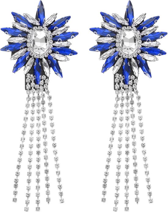 2 stuks strass-applicaties, 11 x 4 cm, kristallen franjes, schouder-epaulette, kwastjes, ketting, naai-applicatie, applicatie, patches voor feestjurken, kleding, schoenen, doe-het-zelf
