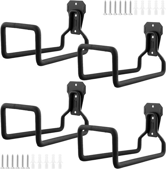 2 stuks, voor aan de muur, metalen tuinslanghouder, ophanging voor tuin, erf, garage, 15 kg belastbaar, 19,5 x 12 x 13 cm, wandhouder met montageset, zwart