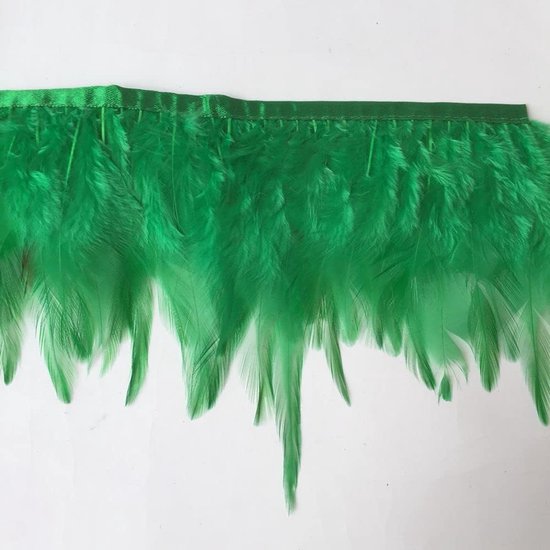 2 Yards Natuurlijke Haan Hackle Veer Trim Fringe 4-6 inch in Breedte Jurk DIY Decoratie (Donkergroen)