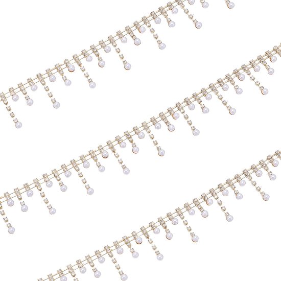2 Yards Parel Kwastje Strass Trim Ketting, Strass ingelegde Parel Kralen Kettingen String Kwastjes Strip voor Bruiloft Feest Kleding DIY Decoratie