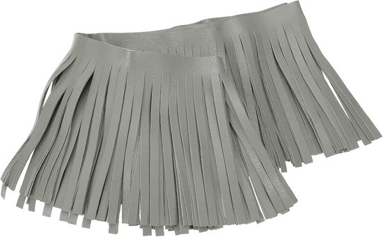 2 Yards Pony van PU-leer, 10 cm breed, dubbelzijdig, franje om te naaien, voor doe-het-zelf naaien, kleding, handtas, verfraaiing, decoratie, grijs