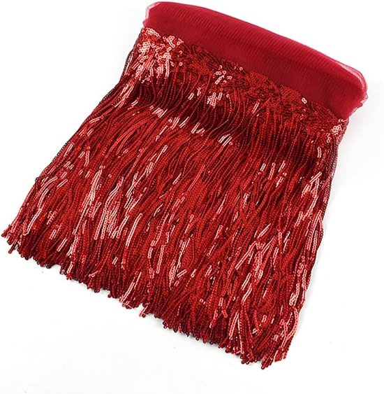 20 cm x 2,5 m kanten franjes met pailletten, paillettenketting, franjeboord, franjes, paillettenkwasten om te naaien, voor Latijnse jurk, glitterrok, carnaval, franjes, rok, rood