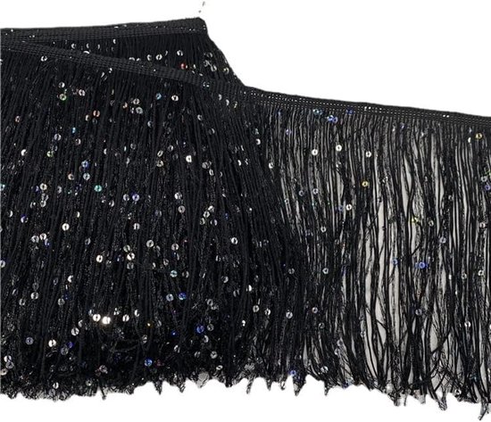 20,3 cm Hoogram Pailletten Chainette Kwastje Fringe Trim van The Yard Garland Dans Kostuum Trimmen Feestdecoratie (5 Yards, Zwart