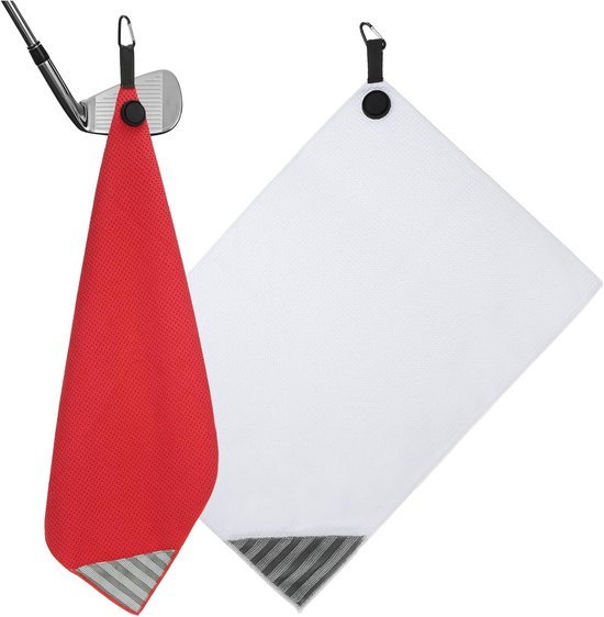 24 x 16 Inch Magnetische Golf Handdoek met Draad Reinigingsdoek - 2 Stuks Microvezel Wafelpatroon Handdoeken met Magneet en Clip voor Golfkarren en Golfuitrusting - Rood/Wit van Dailygoods