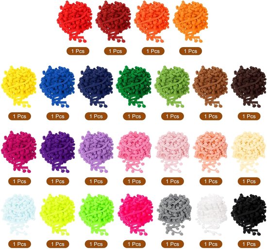 25 kleuren pompon bal franje boord, 1 yard lint naaitoebehoren doe-het-zelf knutselen voor thuis gordijn jurk kussen decoratie (12 mm)