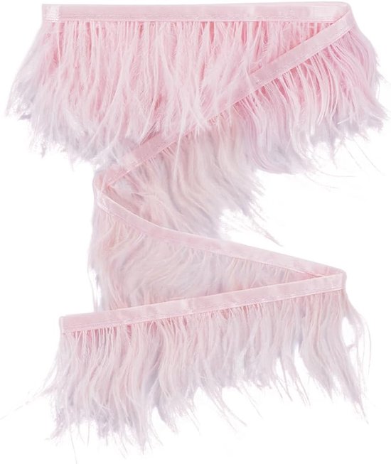 2M Struisvogelveren Trim Franje Lint Kwastje Kant Rand Trimmen met Satijnen Lint Voor Naaien DIY Latijnse Jurk Bruiloft Ambachten Kostuums Gordijn Kerstfeest Decoratie Roze
