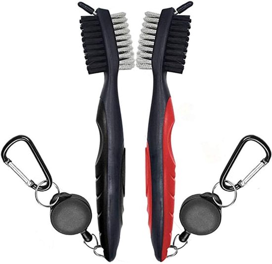 2Pcs Golf Club Brush - Double Sided Nylon & Wire Golf Cleaner - 2 Foot Retractable Zip-line Aluminum Carabiner voor Golf Shoes en Golf Groove