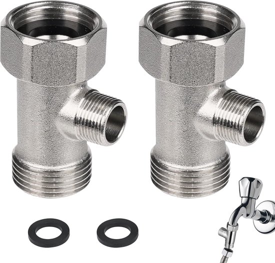 2pcs Tee Water Connector - 3 Way Connection Valve - Water Connection Adapter - Pure Copper Tee - Angle Valve 3/8 Inch - Toilet Tank - Washing Machine - Shower Faucet - Bathroom - Kitchen van Merkloos