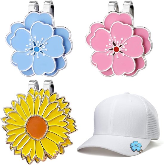 3-delig bloem golfbalmarkeringsset met magnetische hoepelclips, golfgereedschap accessoires, balmarkers passen in golf divot tools, hoedzakje, waardevol cadeauset voor mannen, vrouwen en dames