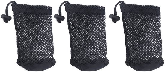 3-delige golfnet tas, nylon, zwart, goede functies, golfbal net tas utility accessoire organizer voor 12 tot 16 ballen van Merkloos