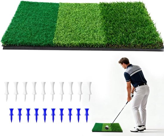 3-in-1 Golf Trainingsmat voor Binnen en Buiten, 60 x 30 cm, Geschikt voor Driving, Chipping en Putting Oefeningen, Draagbare Corrugatie Mat met Sluitlijn