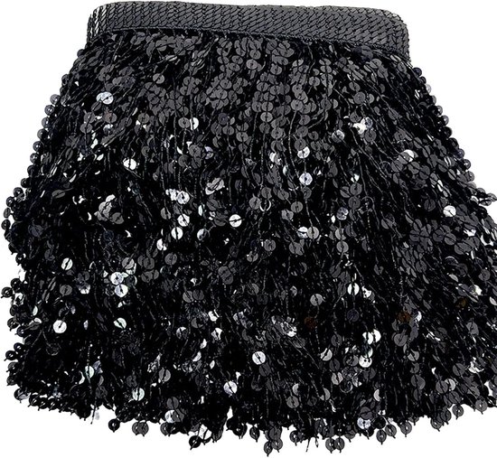 3 meter paillettenlint met kwastjes, franjes voor doe-het-zelf kleding, decoratie, gordijnen, tassen, kunsthandwerk (zwart)