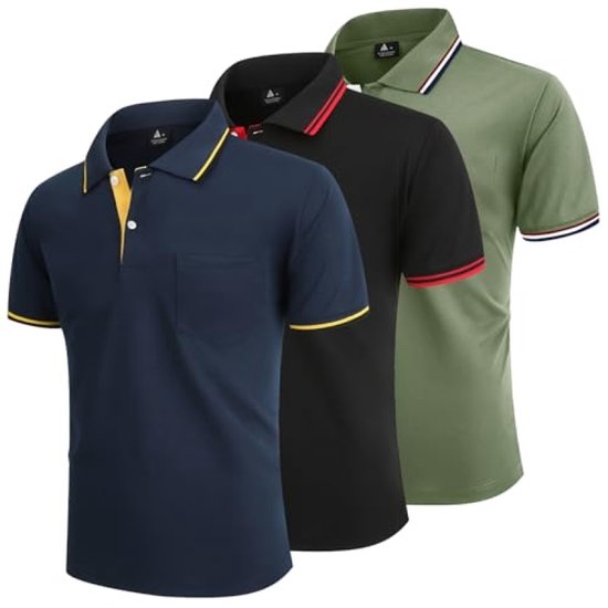 3-Pack Heren Poloshirt Korte Mouw - Snel Droog Golf T-shirt - Zomer Sport & Casual - Ademend - Zwart Marineblauw Groen - L