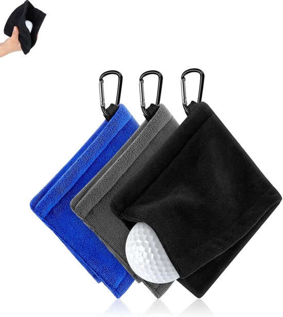 3 stuks - Golfhanddoek - Handdoekje voor in de zak - Draagbare golfhanddoek - Handdoekje voor nat en droog gebruik - Reinigingsdoekje met D-clip - Sneldrogende en gemakkelijk te reinigen golftas - Geschikt voor golf, fitness en buitenactiviteiten van Merkloos
