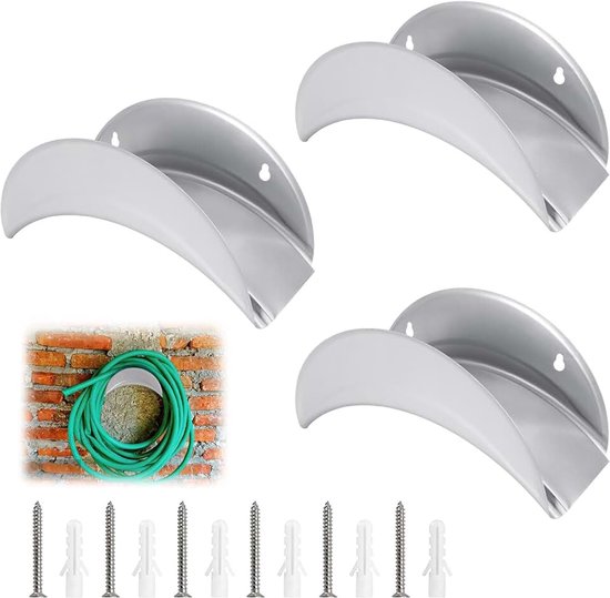 3 stuks wandhouder voor tuinslang van metaal, voor 30 m 1/2 inch, robuuste slangophanging, grijs