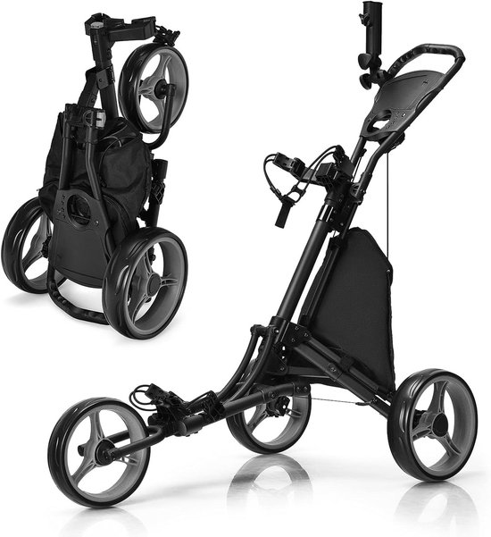 3-Wielige Golf Trolley Inklapbaar met Voetrem, Parapuhouder en Bekerhouder