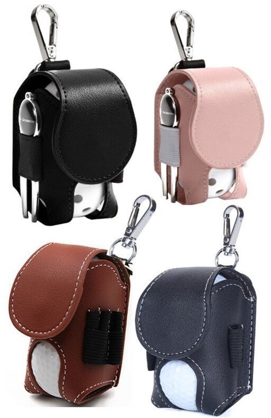 4-delige leren golftas, mini pocket opbergtas, draagbare taille clip met Tee houder, riem tas met collectie clip van Merkloos