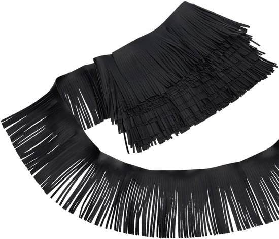 4 m PU Lederen Pony Trim 100 mm Breed Zwart PU Leer Dubbelzijdig Stiksels Kwastje Franje Trim voor DIY Ambachten Kleding Handtas Naaien Jurk Ambachten Versiering Decor
