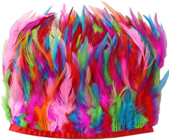 4 m veerkwasten kanten lint, 10-15 cm kippenveren, franjes lint, franjes band, veerkwasten, veerband, sierband, decoratief band voor doe-het-zelf handwerk, Halloween, carnaval, kostuumdecoratie,