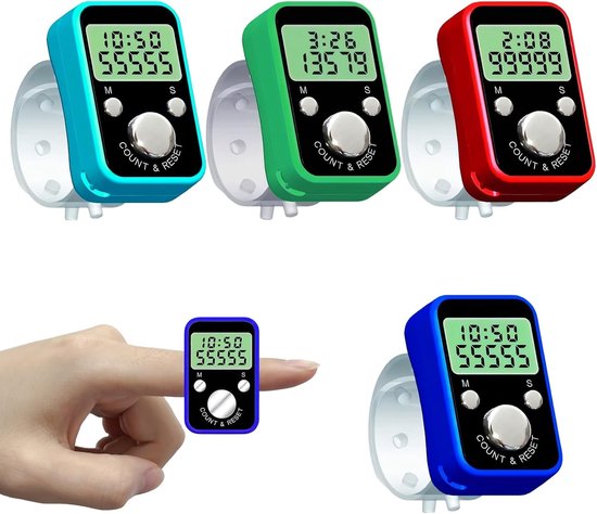 4 Stuks Digitale Vinger Teller, Mechanische Hand Teller, Elektronische Resetbare 5-Cijferige Display Teller voor Sport, Golf en Breien