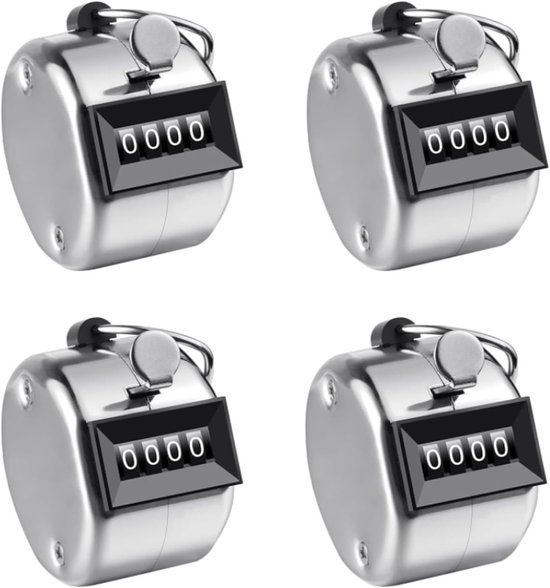 4 Stuks Duurzame Handtelling Klikker, 4-Cijferige Metalen Tellingsteller voor Sport, Golf Coaching en Activiteiten