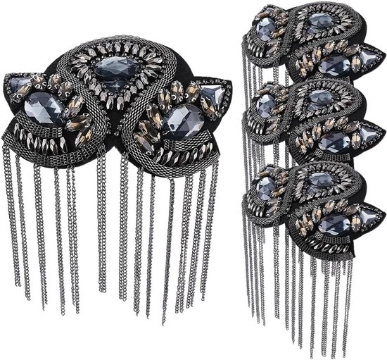 4 stuks franjes schouder schouder ketting kristallen kralen franje epauletten schouder gunmetal franje strass ketting band