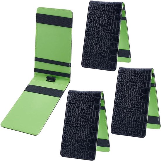 4 stuks golf scorekaart houders van kunstleer, zwart met alligatorhuid-look, potloodlus - set voor golfliefhebbers