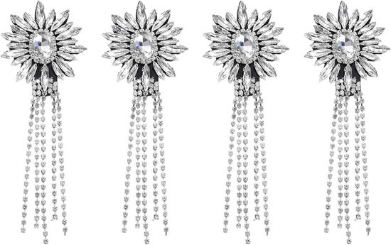 4 stuks kristallen strass-applicaties. 11 x 4 cm franje kristal epaulet kwastje ketting naaien applicaties voor avondjurken kleding schoenen doe-het-zelf handwerk. Wit