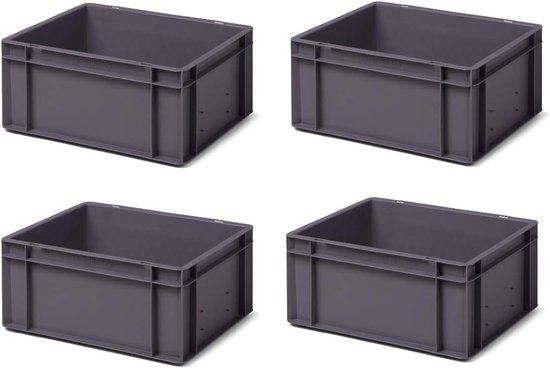 4 stuks transportstapelbakken TK417-0 grijs, lxbxh 400x300x175 mm, uit PP, volume: 15 liter, echte industriële kwaliteit ook geschikt voor voedsel