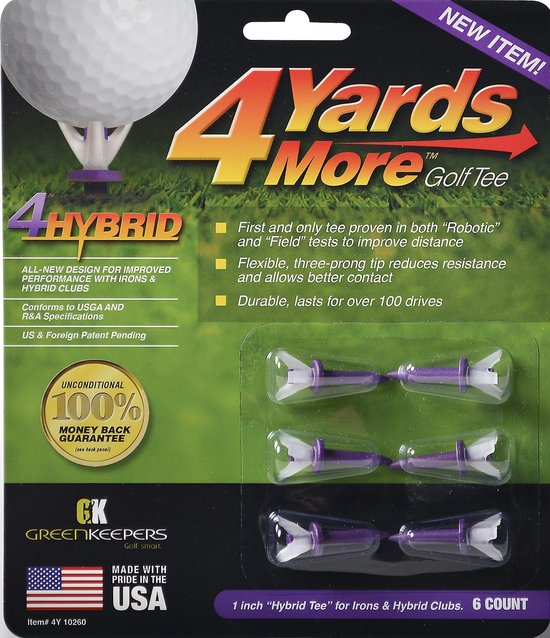 4 Yards More Golf Tee - Hybrid - 1 inch - Paars *NEW* van Greenkeepers