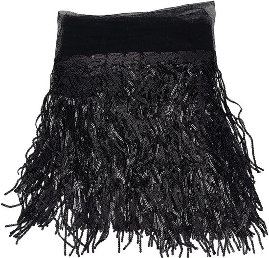 4.57M 20Cm Zwarte Glitter Kwastje Pailletten Trim Sprankelende Decoratieve Tule Kant Ronde Platte Paillette Franje Stof Polyester Linten Voor Naaien Kostuum Jurk Party Woondecoratie Diy