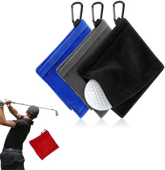 4stuks - Golfbal Handdoek - Draagbare golfball-waszak - absorberende reinigingsdoeke - met karabijnhaak - Microfiber Golfhanddoek - Golfreinigingszakken - golfreinigingsaccessoires - compacte van Merkloos
