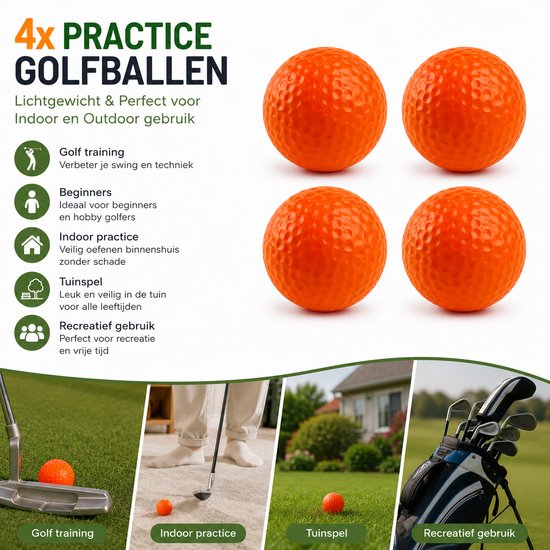 4x Indoor Golf Oefenballen – Lichtgewicht Practice Golfballen voor Binnen & Buiten