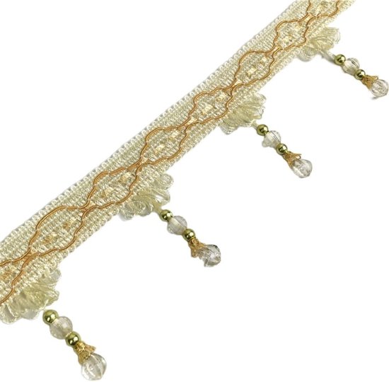 5 m franjeboord met parels, 7 cm breed, per meter, kwastboord voor knutselen, trim rand, fringen, kantband, decoratieve rand, band voor doe-het-zelf naaien, knutselen, kleding, gordijnen,