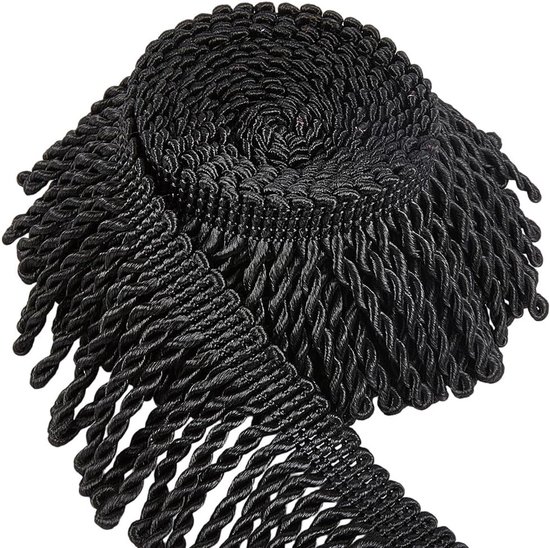 5 meter x 6,2 cm gordijnfranje, bullion franje trim, zwart bekledingskwastjesband voor ambachten, naaien, tafelloper, kleding, kussen, gordijn, bank, kostuum, lampenkappen, decoratie