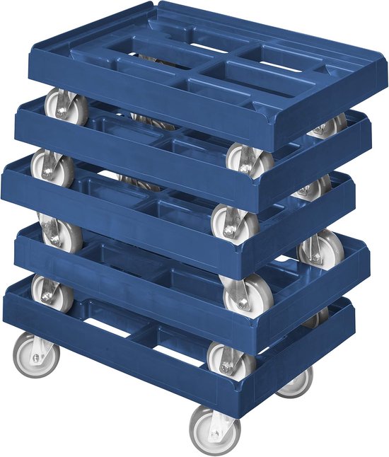 5 stuks transportwagen voor kisten 60 x 40 cm met 4 zwenkwielen in blauw