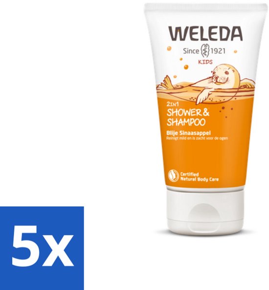 5 x WELEDA - 2-in-1 Shampoo & Body Wash - Kids - Blije Sinaasappel - 150 ml - 2 In 1 Shampoo En Bodywash - Kinderhuid - Natuurlijke Wasgel - Biologische Wasgel - Huidverzorging van WELEDA