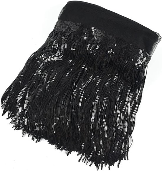 5 yard 20 cm brede pailletten, franjeboord, franjes, franjes, franjes, kwastjes, decoratieband, dansfranjes, naai-accessoires voor kostuums, jurken, kledingaccessoires, doe-het-zelf, zwart