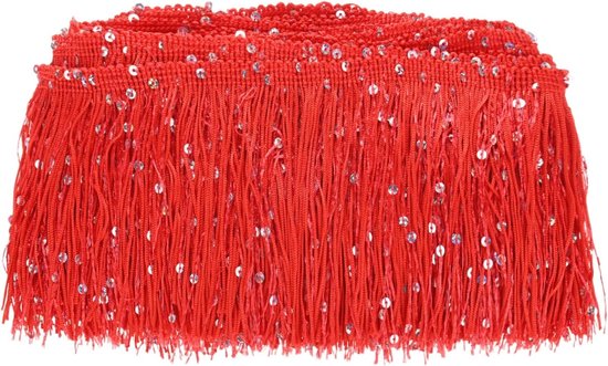 5 Yards Pailletten Kwastje Franje Trim 4 "Sprankelend Polyester Franje Trim Lint Boho Kant Naaien Trimmen voor Latijnse Jurk/Rok/DIY Naaien Ambachten [Rood]