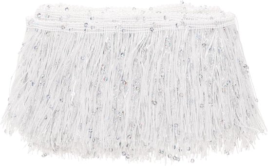 5 Yards Pailletten Kwastje Franje Trim 4 "Sprankelend Polyester Franje Trim Lint Boho Kant Naaien Trimmen voor Latijnse Jurk/Rok/DIY Naaien Ambachten [Wit]