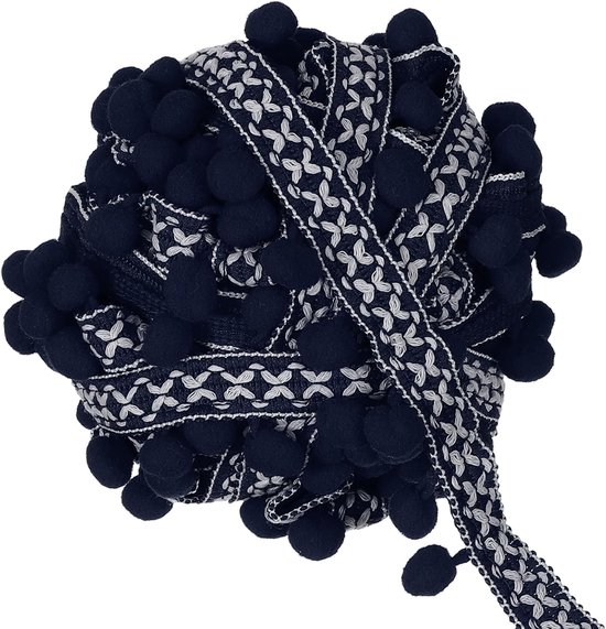 5 yards Pompon franje Trim 12 mm Garland Lint Naakkwast Kant Kant Voor Kleding Naaien Thuis Gordijn Kussen Decoratie Marineblauw