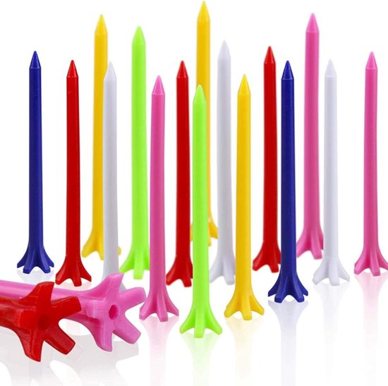 50-stukken in verschillende kleuren, professionele en duurzame 3.2-inch (83mm) plastic golfstoelen, bulk golf plastic bal studs, golf vijf klauw studs (kleur willekeurig) van VASNIC.